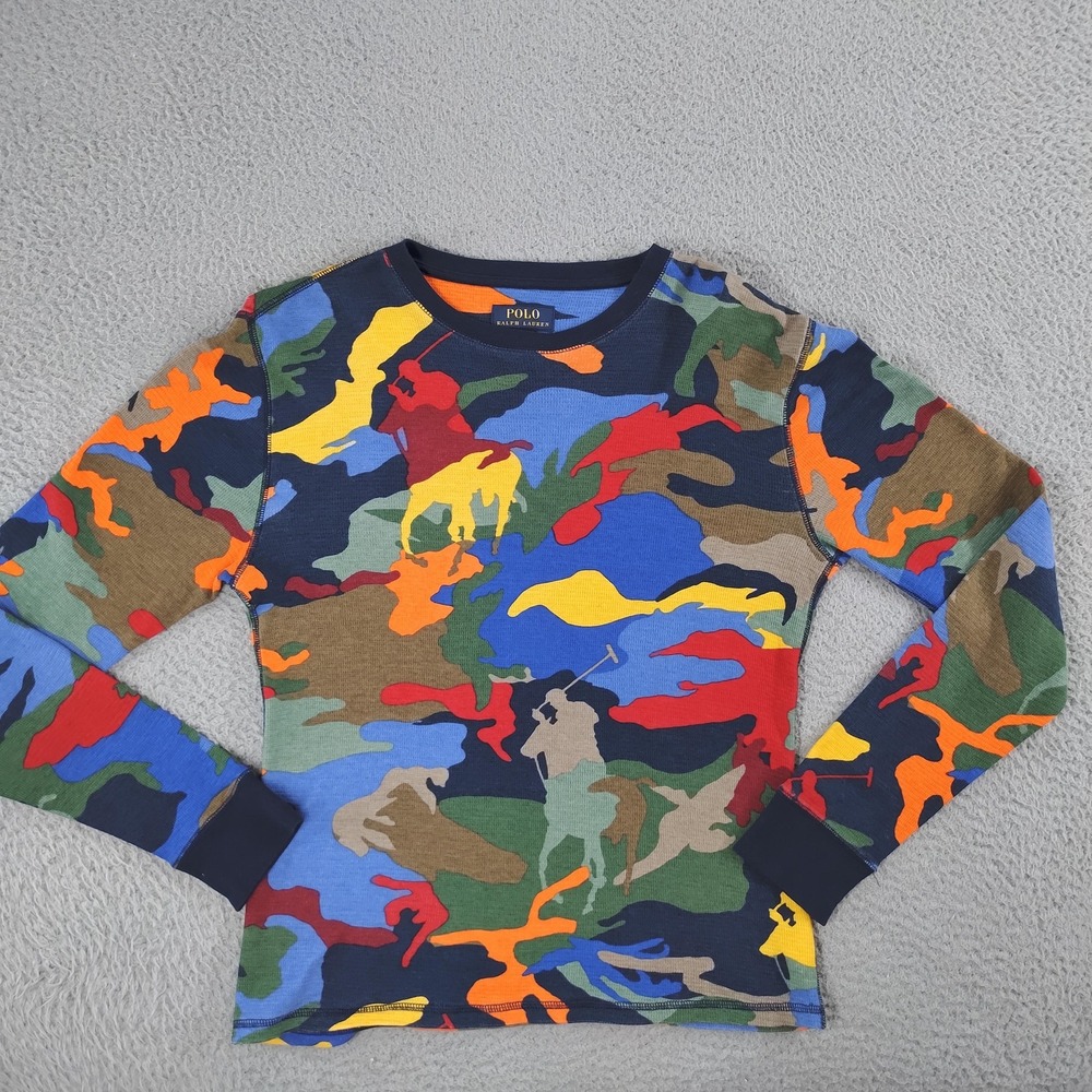 Polo Ralph Lauren Shirt Boys Small Multicolor Camo Thermal Waffle Knit Sleepwear